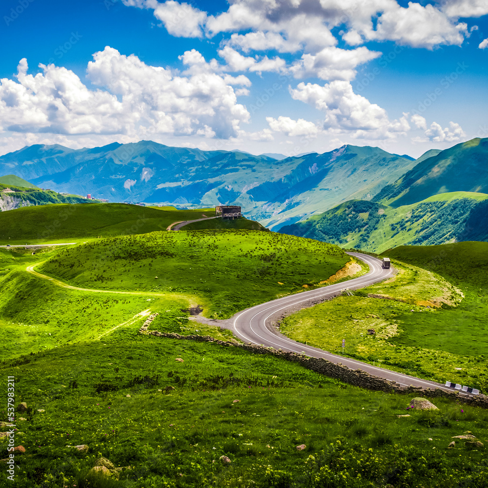 Fototapeta premium Beautiful summer mountain landscape of Georgia in 2017.