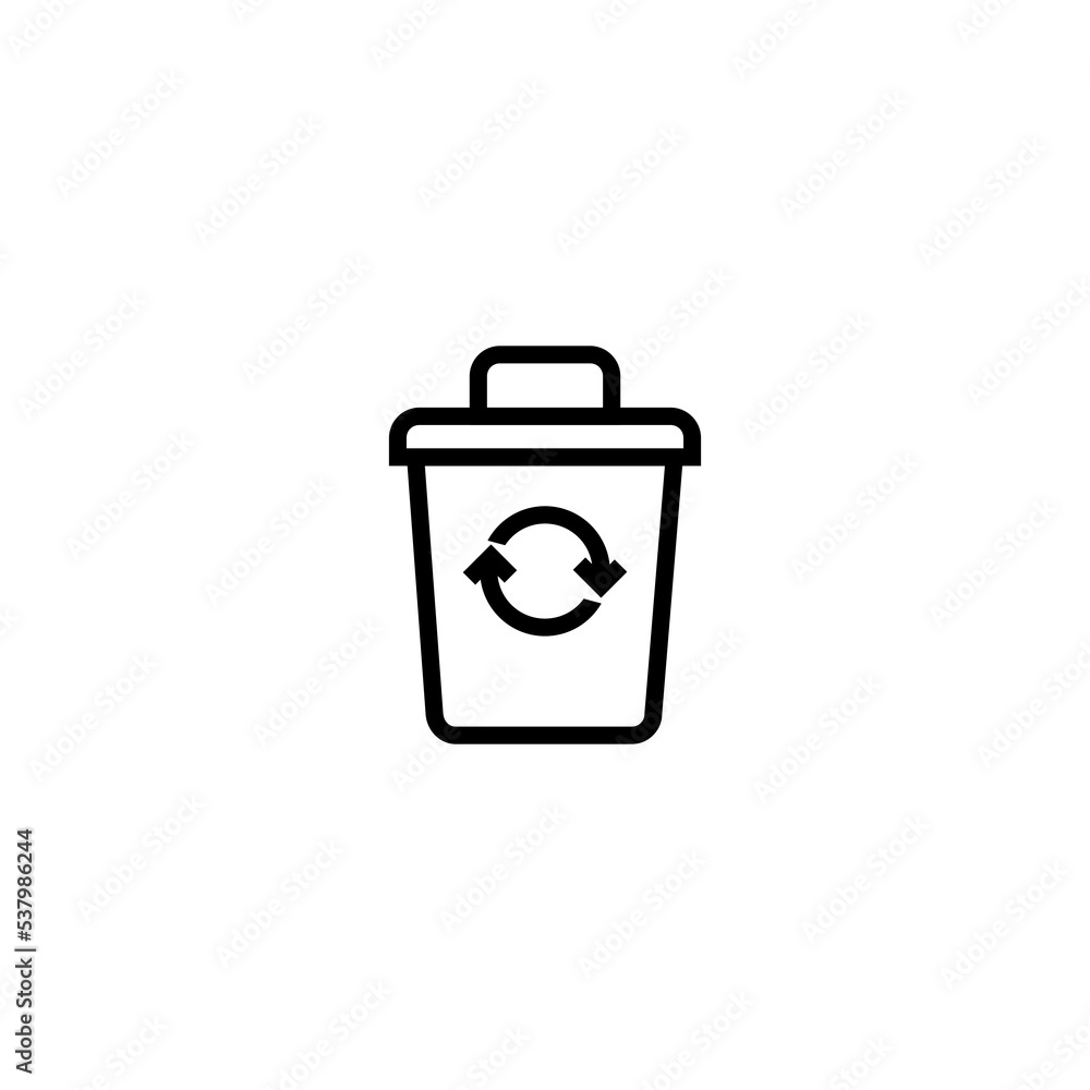 Recycle bin with recycle symbol line icon isolated on blue background Recycle bin with recycle symbol line icon isolated on blue background