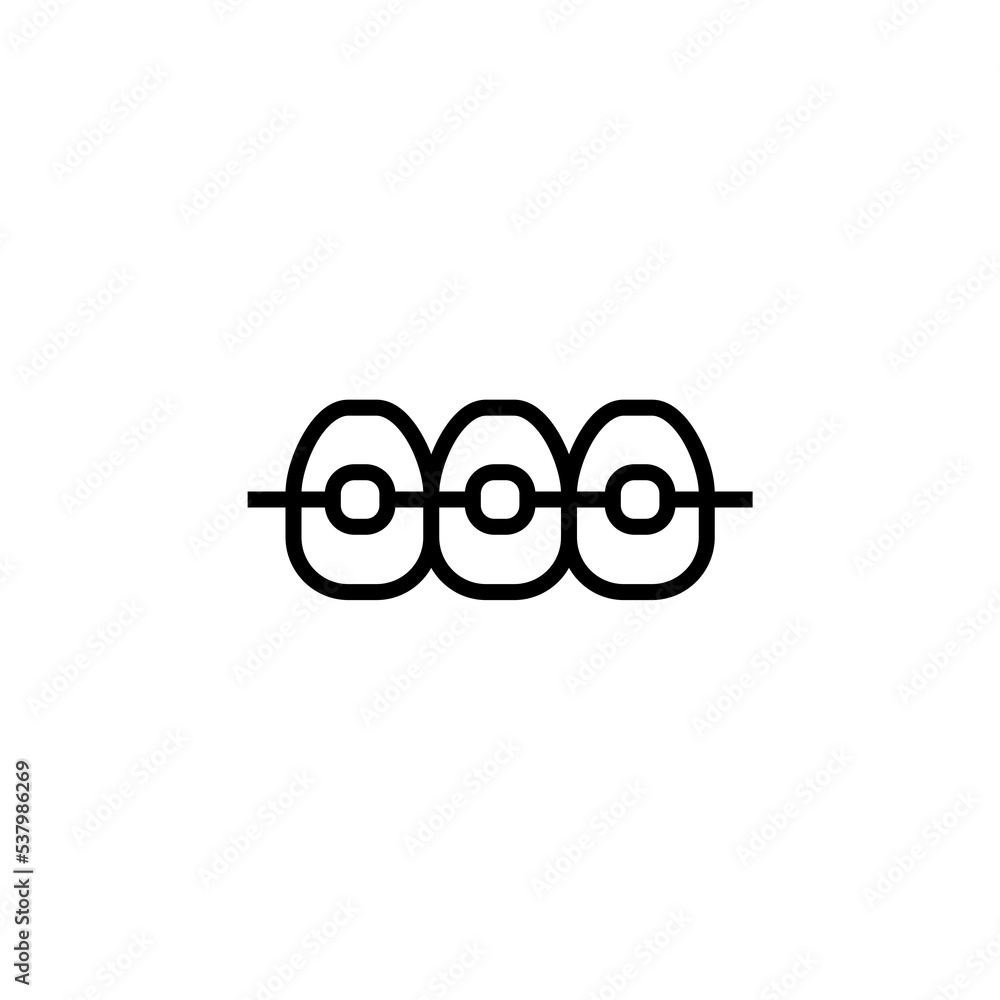 Front teeth with braces simple vector line icon. Symbol, pictogram, sign isolated on white background Front teeth with braces simple vector line icon. Symbol, pictogram, sign isolated on white background