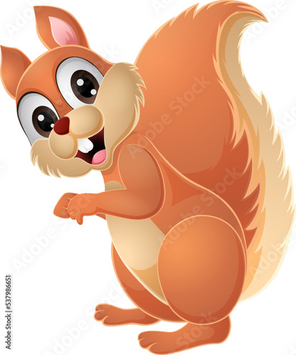 Cartoon happy squirrel on white background