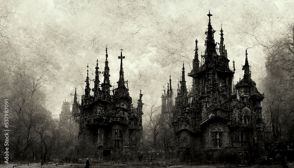 
Gothic castle in dark environment