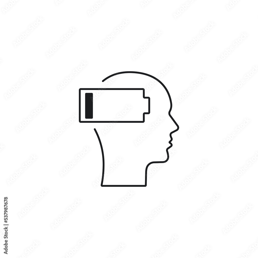 burnout or tired icon with a head and low battery burnout or tired icon with a head and low battery