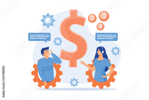 Customer has conversation on smartphone with assistant in real-time. Conversational sales, conversational marketing, real-time chatbot sale concept, flat vector modern illustration