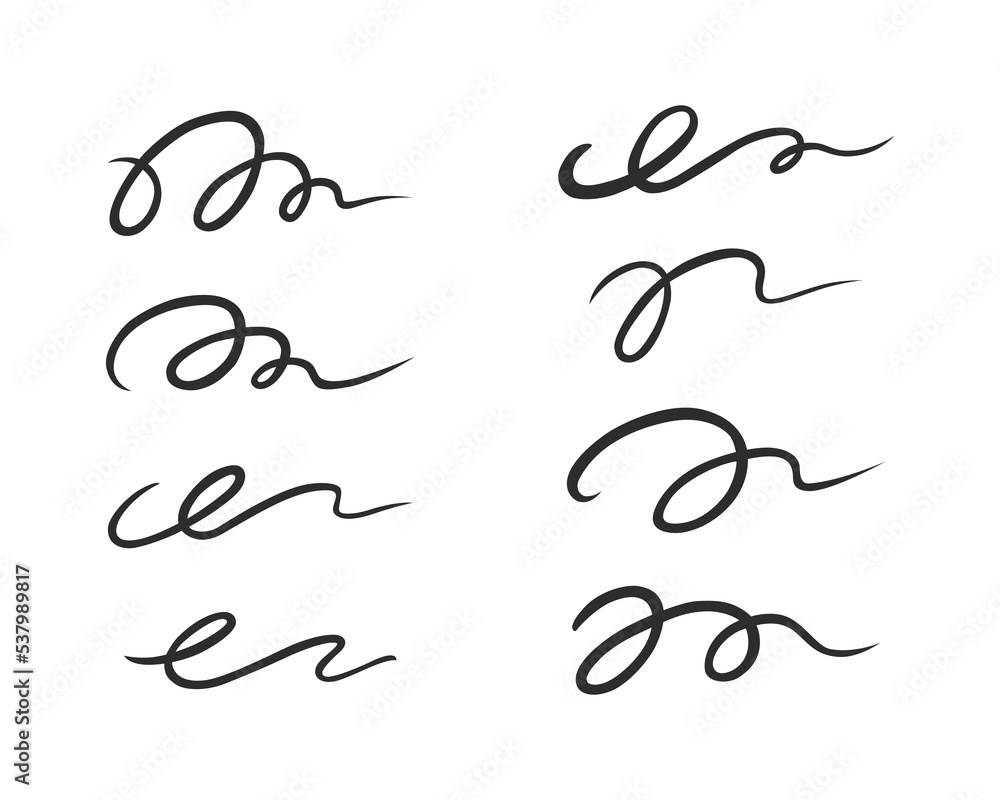 Curly swishes, swashes, swoops hand drawn collection. Calligraphy swirl. Highlight text elements. Vector illustration set. Curly swishes, swashes, swoops hand drawn collection. Calligraphy swirl. Highlight text elements. Vector illustration set.