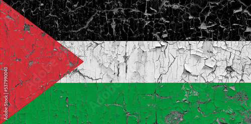3D Flag of Palestine on an old stone wall background.