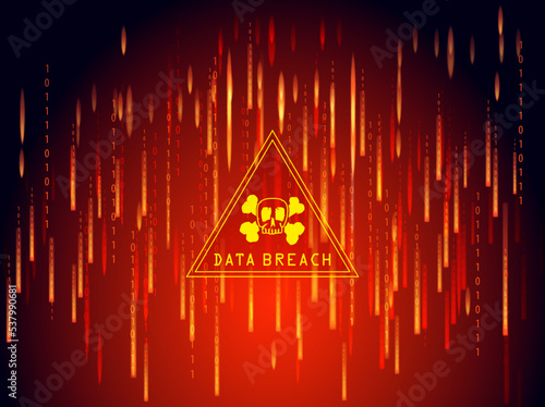 data breach red attention sign skull