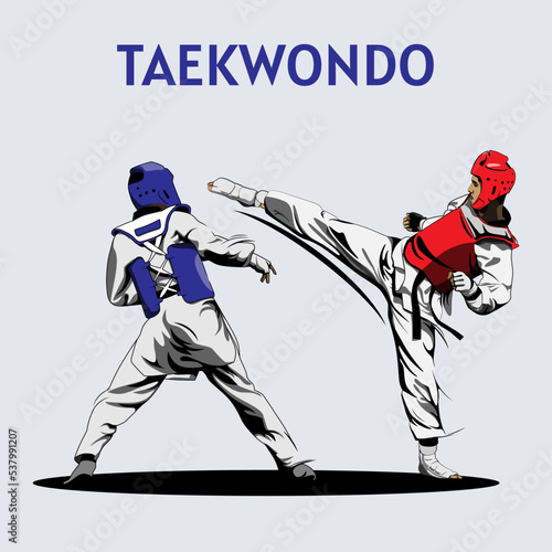 Two Boys Fighting in Taekwondo Competition Illustration Vector.