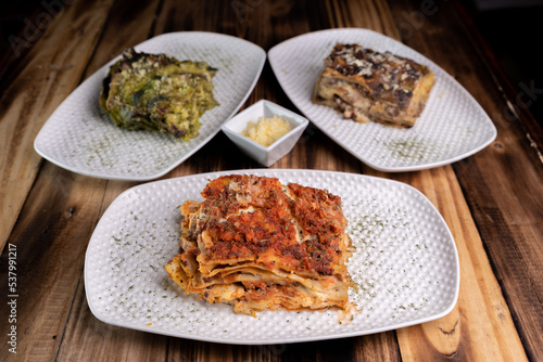 Lasagna in a traditional Italian pizzeria.