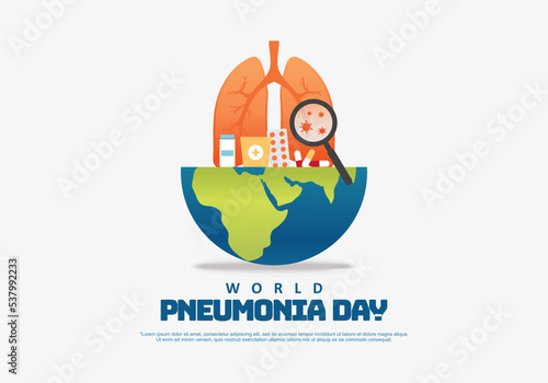 World pneumonia day background with lung and medicine on globe earth.