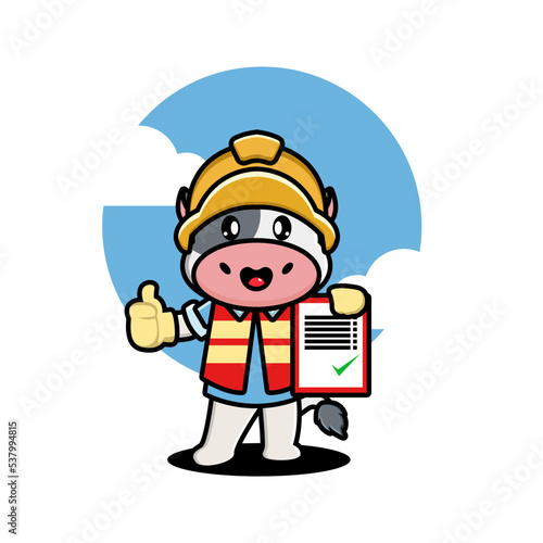 Cute cow construction worker cartoon