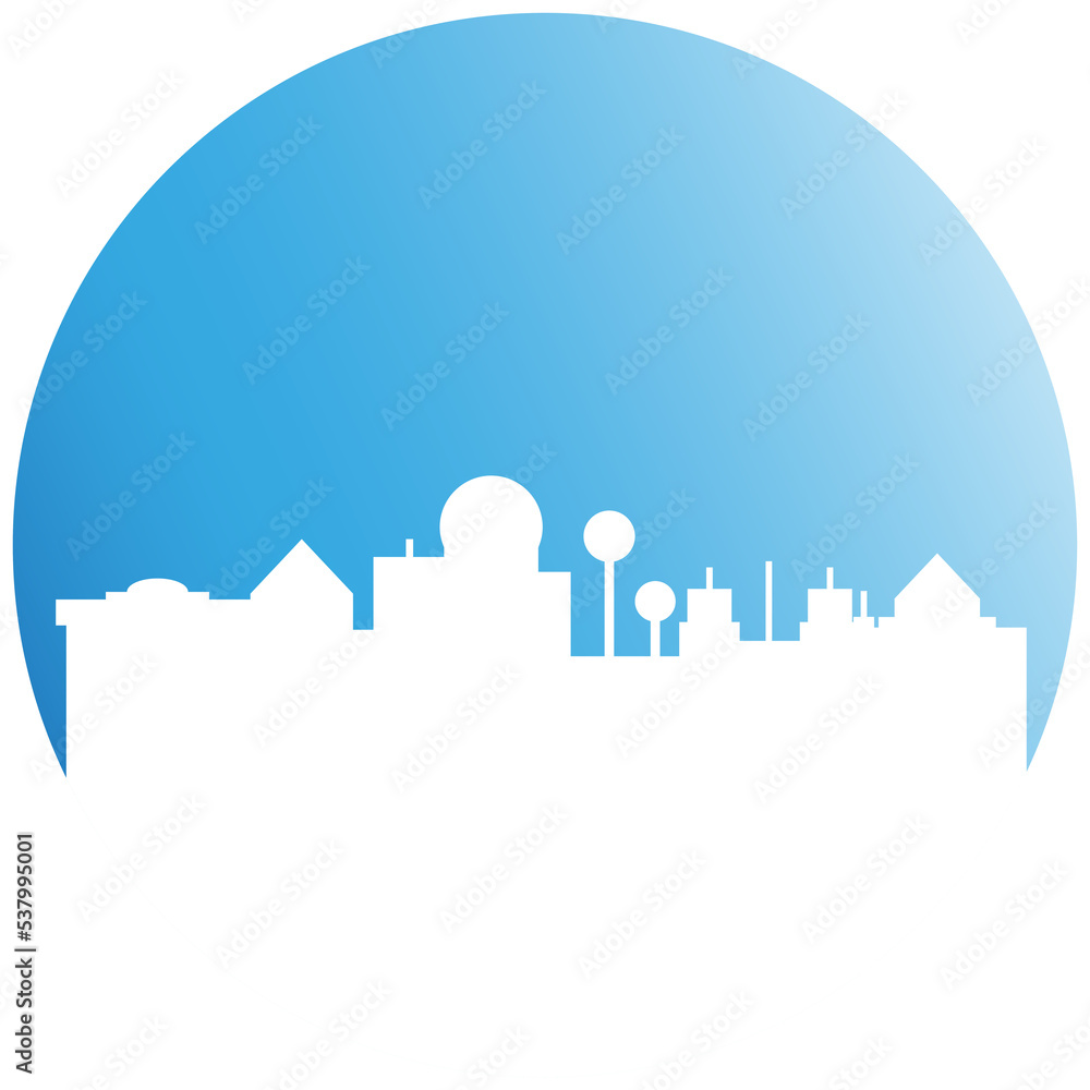 city skyscraper in blue circle illustration