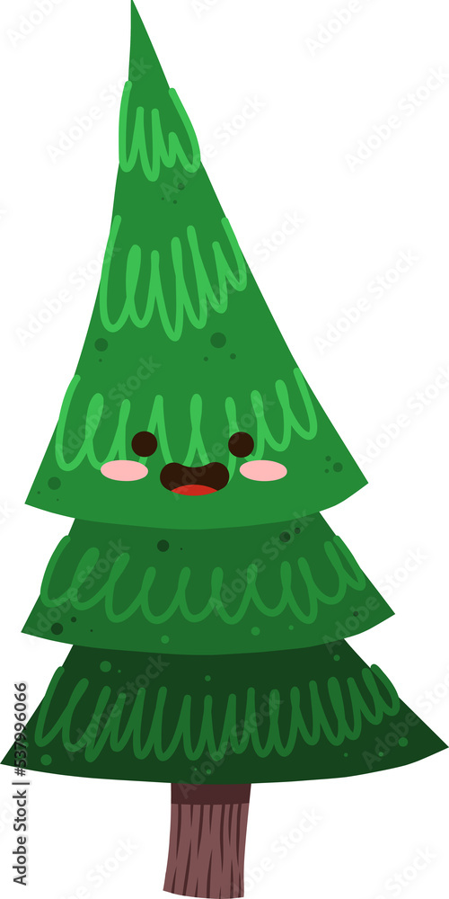 Fototapeta premium Funny Christmas Tree Hand Drawn Flat Illustration