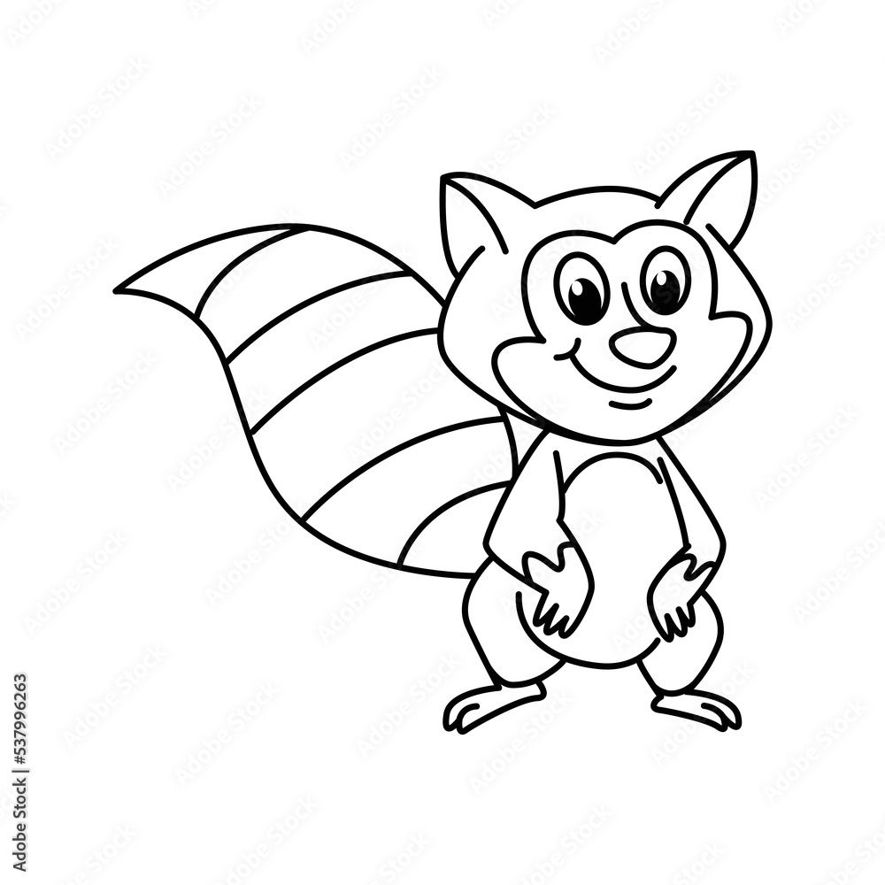 Cute raccoon cartoon coloring page vector Stock Vector | Adobe Stock