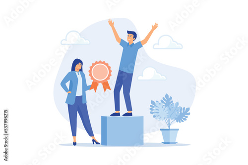 Personal achievement and employees training metaphors. Honour, human relations, self development. Business coaching, flat vector modern illustration