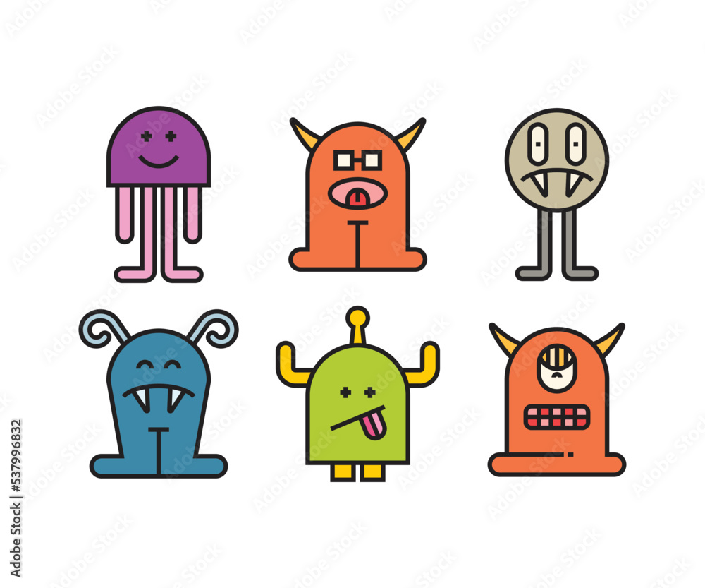 funny and cute monster character icons vector illustration funny and cute monster character icons vector illustration