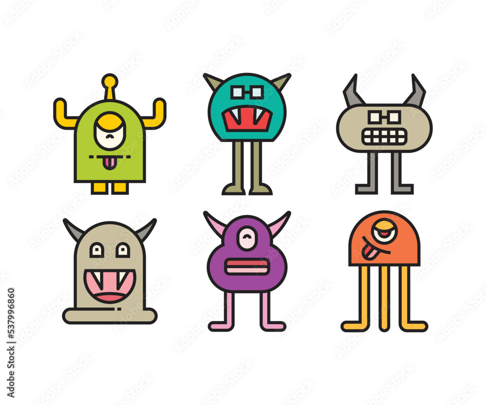 funny and cute monster character icons vector illustration