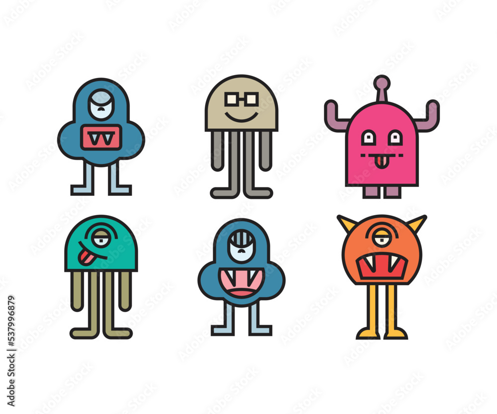 funny and cute monster character icons vector illustration funny and cute monster character icons vector illustration
