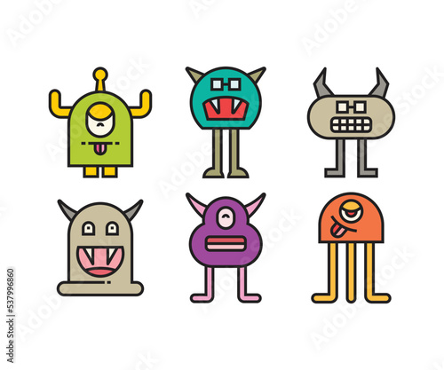 funny and cute monster character icons vector illustration © bigpa