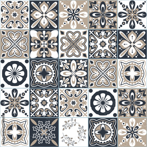 Black beige white seamless pattern for ceramic tiles in Moroccan Arabic style for interior decoration