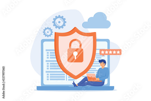 Modern flat design concept of Cyber security with characters check access, protecting data and confidentiality .Can use for banner, mobile app, landing page, web template, flat vector modern illustrat