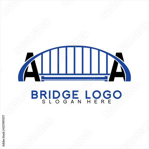 Suspension bridge vector logo design illustration with letter A A.
