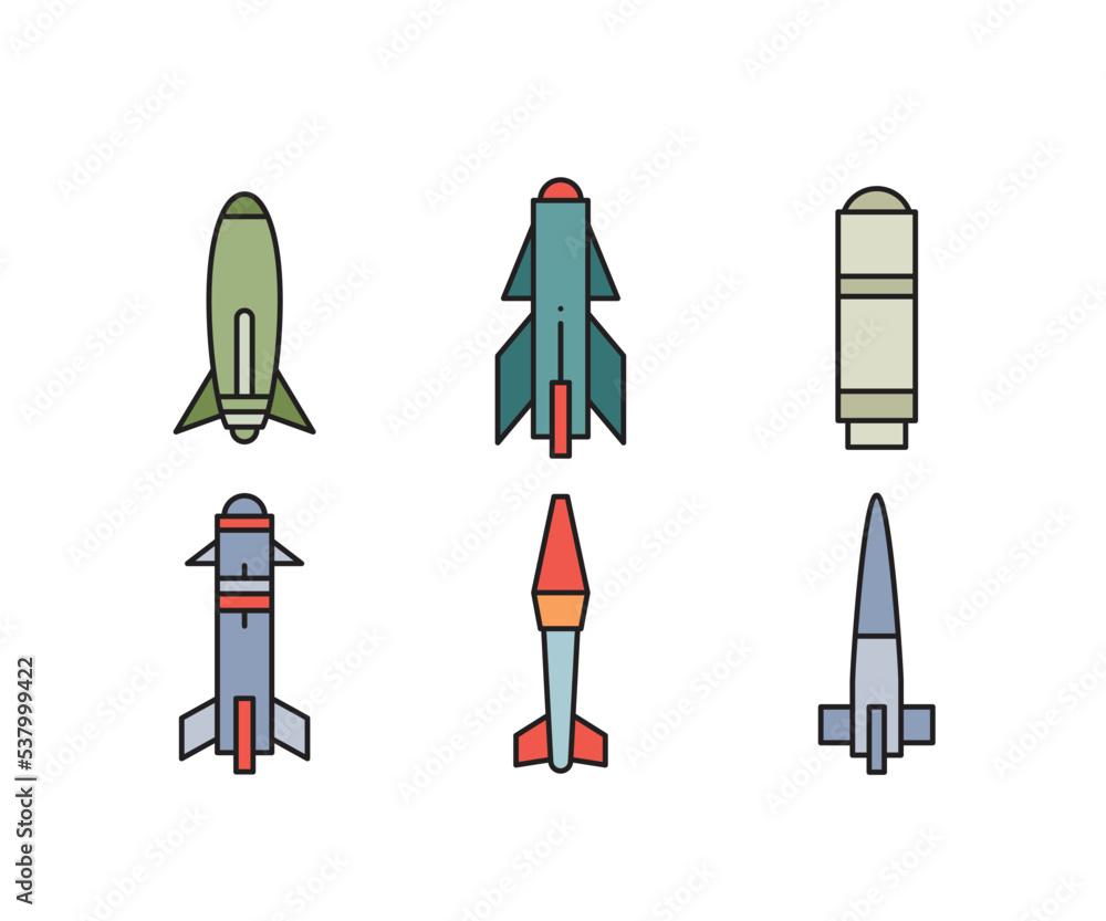 missile and rocket icons set vector illustration missile and rocket icons set vector illustration