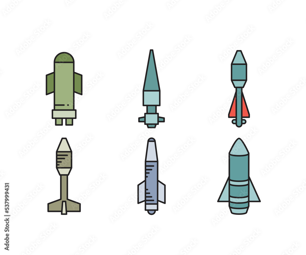 missile and rocket icons set vector illustration