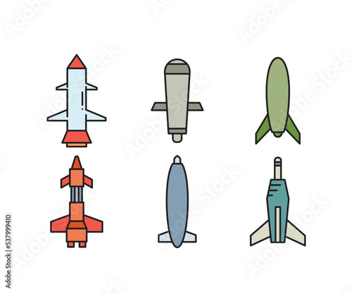 missile and rocket icons set vector illustration
