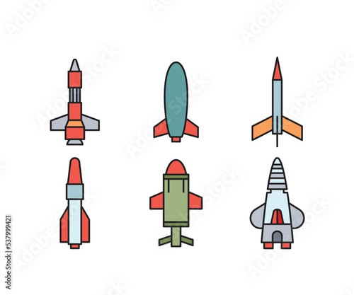 missile and rocket icons set vector illustration