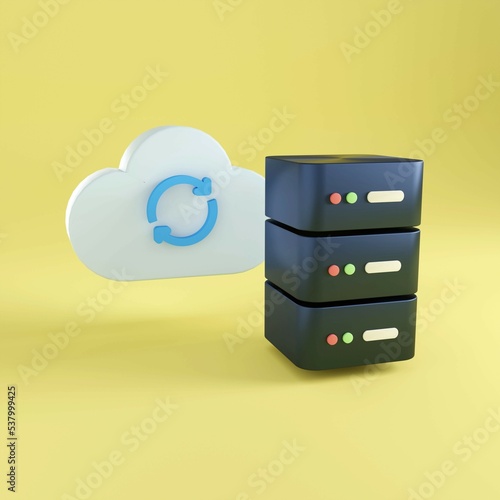 Data server with cloud 3d iillustration. Rendering image