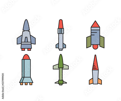 missile and rocket icons set vector illustration