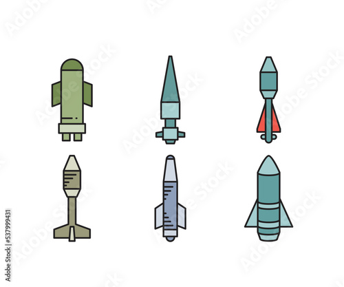 missile and rocket icons set vector illustration