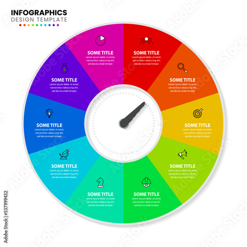 Infographic template. Circle with pointer and 10 steps