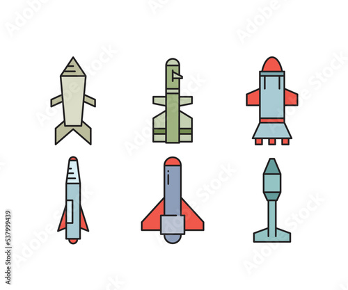 missile and rocket icons set vector illustration