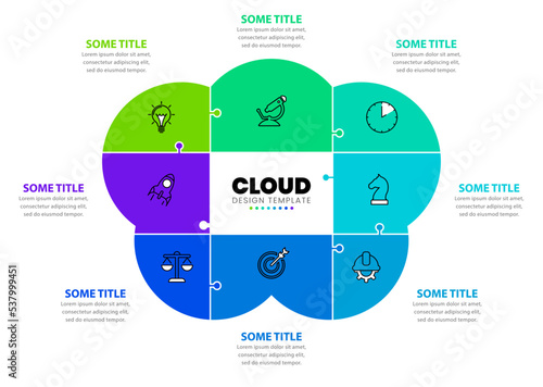 Infographic template. Puzzle cloud with 8 steps