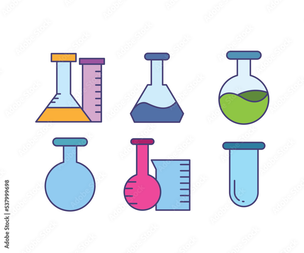 laboratory glassware, test tube and flask icons set laboratory glassware, test tube and flask icons set