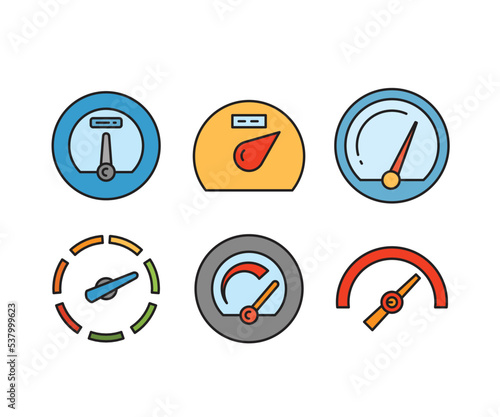 speedometer and fuel indicator icons set