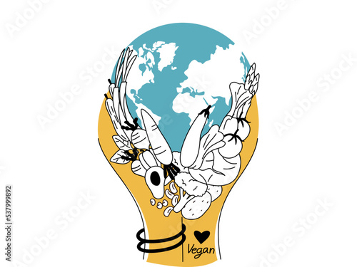 Vegan day celebrated sign, design for poster, banner and logo. line and flat vector illustration.