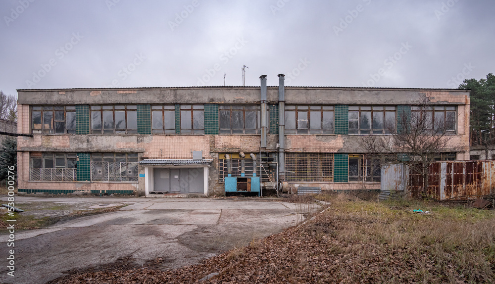 An facade of abandoned laundry in the Prypiat city, Ukraine.