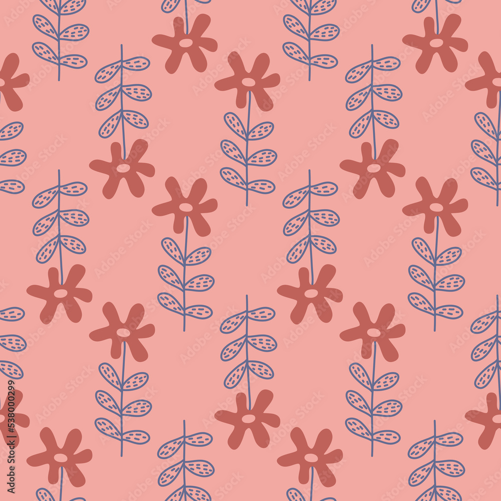 Fototapeta premium Floral pattern on pink background seamless pattern for design, daisy flower blossom, vector illustration