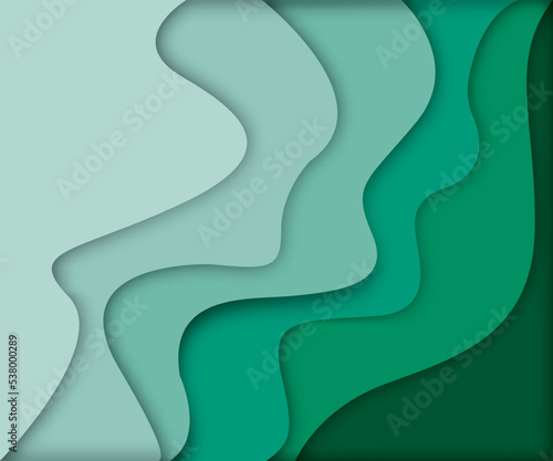 Banner with 3D paper cut design wave green color. vector abstract background. layout blank use for text message presentations. green tone color wallpaper. © Kwangvann Ztudio