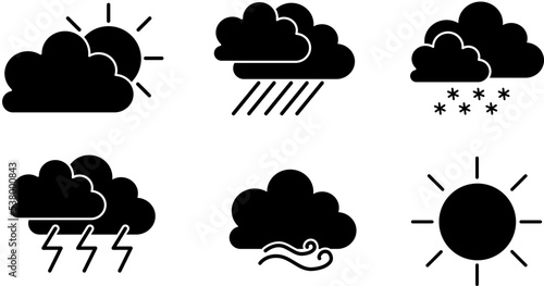 Simple weather icons. Weather icons on gray background. Vector illustrations