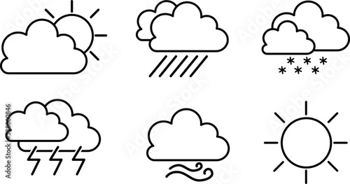 Simple weather icons. Weather icons on gray background. Vector illustrations