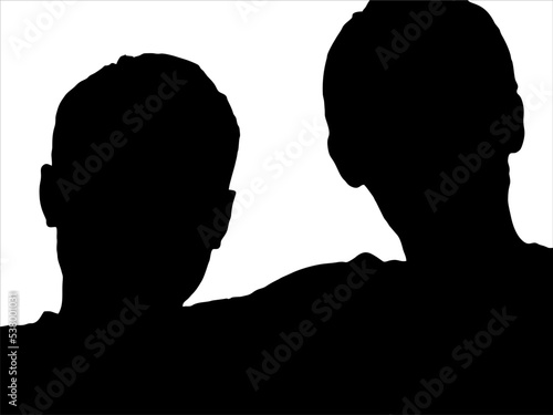 two men head silhouette vector, Silhouettes of man sitting side by side, isolated on a white background.