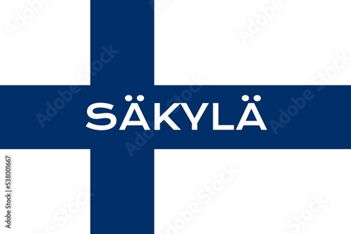 Säkylä: Name der finnischen Stadt Säkylä in der Provinz Satakunta auf der Flagge der Republik Finnland photo