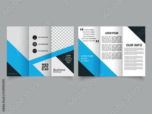 Blue trifold business brochure. Blue corporate brochure. Catalog Vector Template.