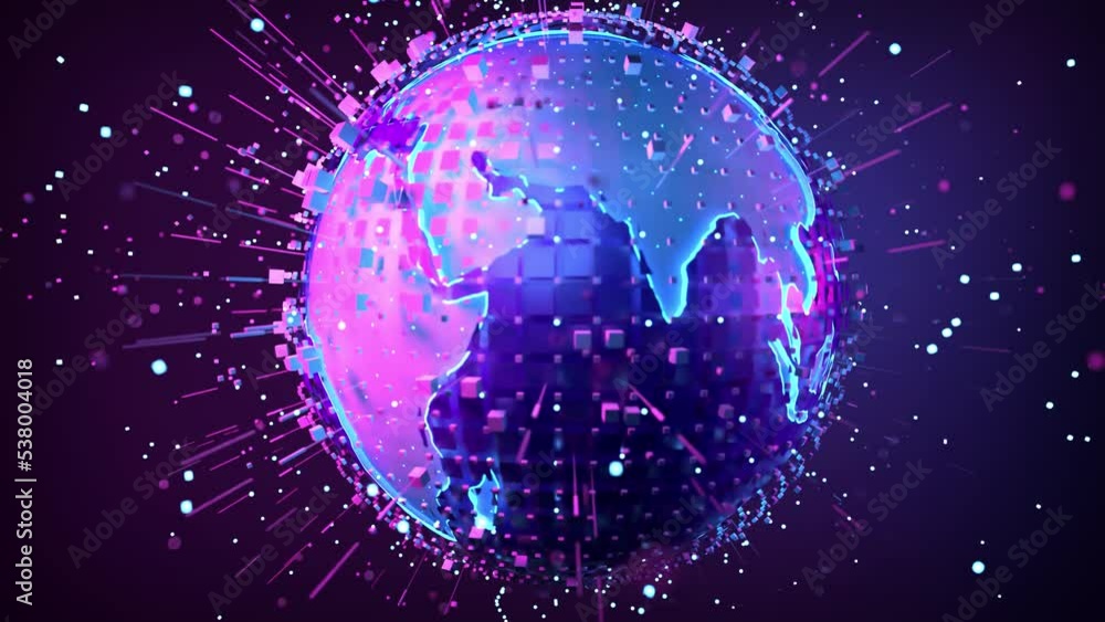 4k violet earth with animated light grid and rotate beams for ecology and green energy presentation 4k violet earth with animated light grid and rotate beams for ecology and green energy presentation