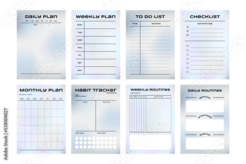 Printable Vector Notepad Template Collection with Daily Planner, Weekly Planner, Monthly Planner, Yearly Planner, Habit Tracker for Journaling with Gradient Background
