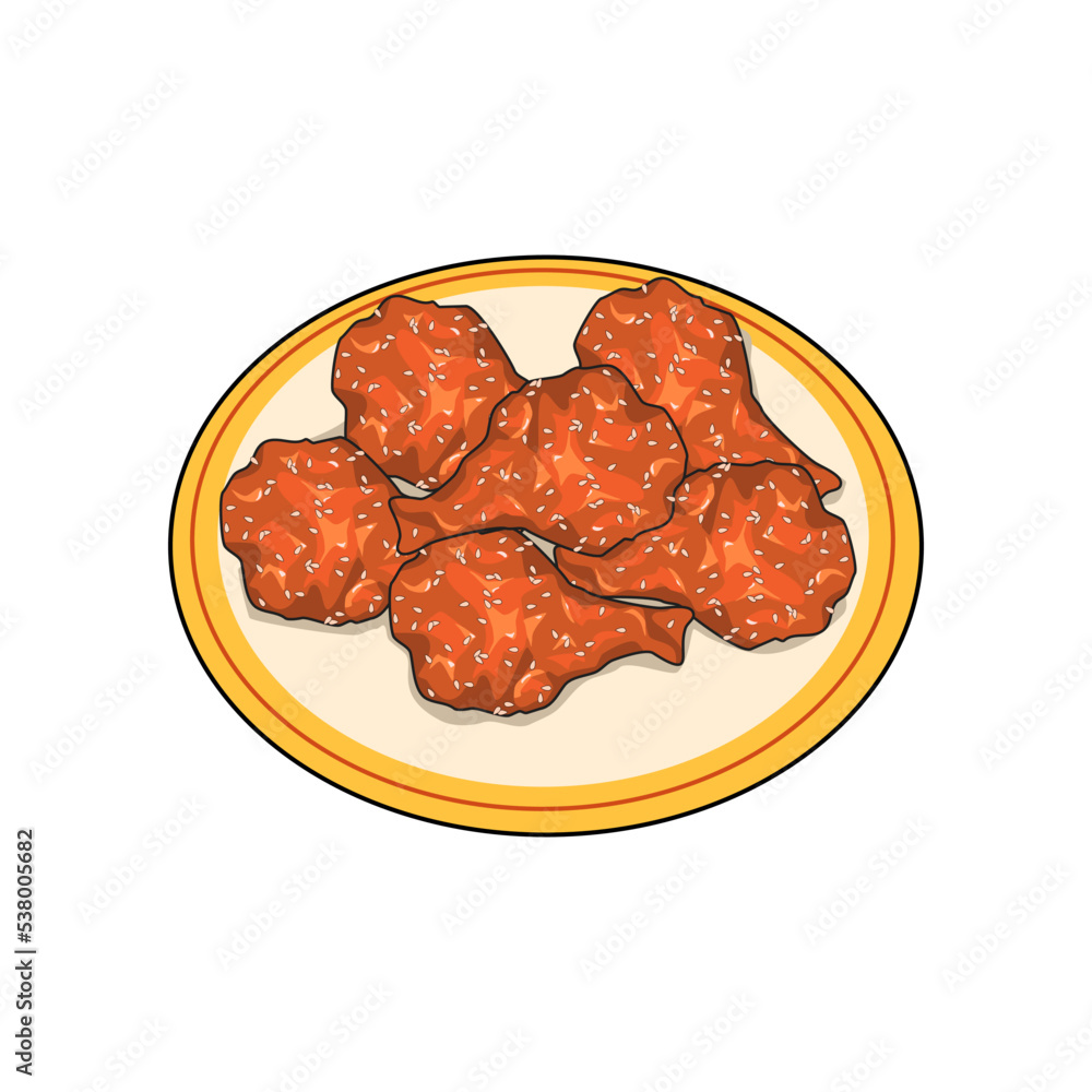 Korean chicken, fried chicken with sauce and sesame. Sour and spicy