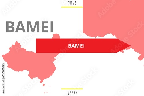 Bamei: Illustration mit dem Namen der chinesischen Stadt Bamei in der Provinz Yunnan photo